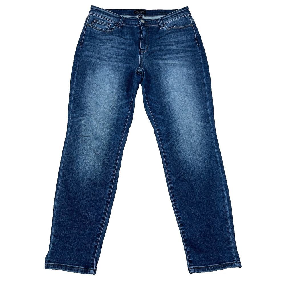 Judy Blue Jeans Women‎ 15 32 Slim Fit Straight Leg Dark Wash High Rise Faded